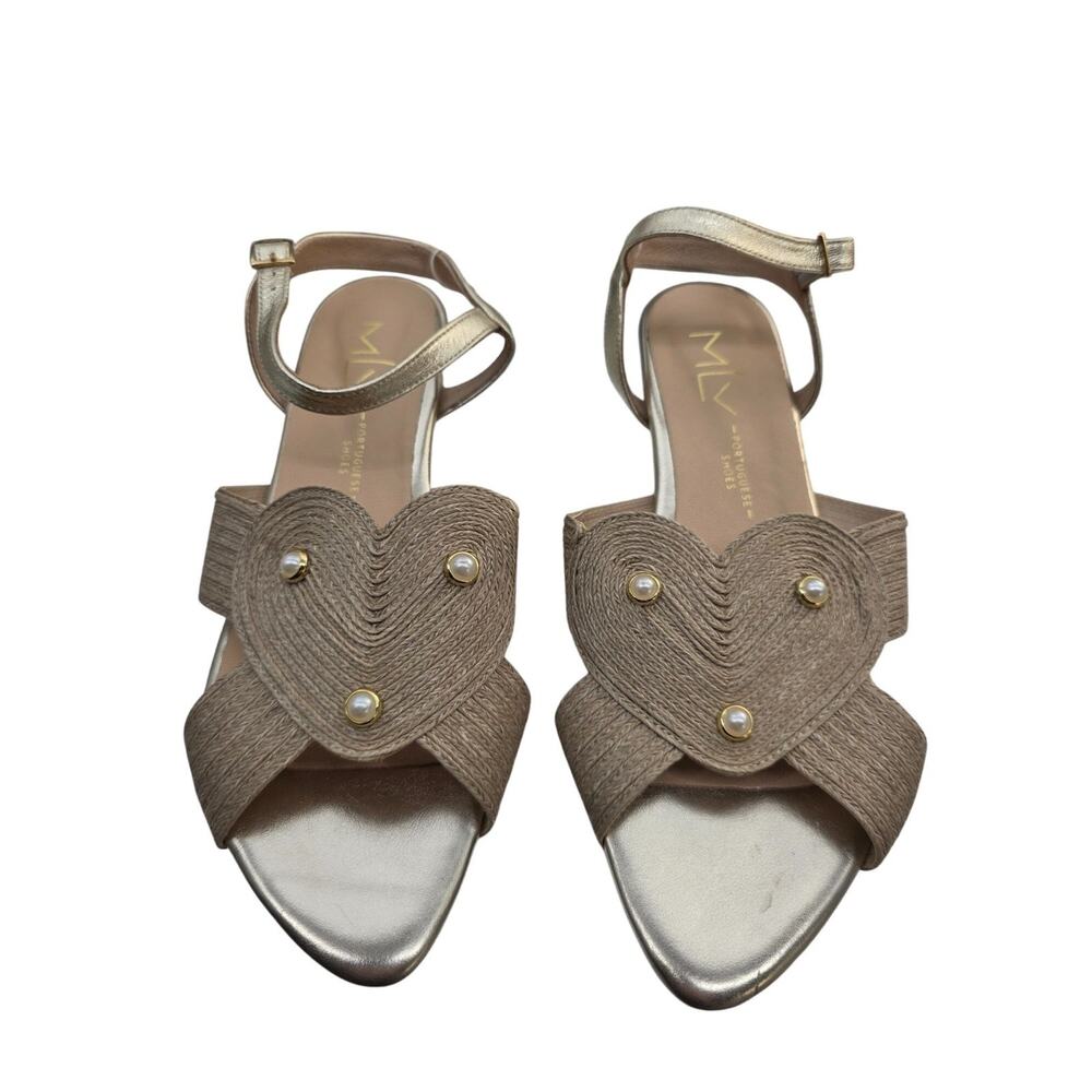 MLV Cassia Portuguese Heart Sandals Size US 10.5 Raffia & Metallic‎ Gold Finish